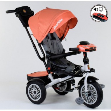 Детский велосипед трехколёсный с пультом Best Trike 9288 В - 4716 Оранжевый от 1 до 4 лет с поворотным сиденьем складной руль надувные колеса русский 