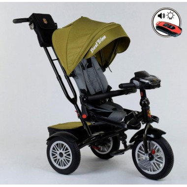 Детский велосипед трехколёсный с пультом Best Trike 9288 В - 3679 Оливковый от 1 до 4 лет с поворотным сиденьем складной руль надувные колеса русский 