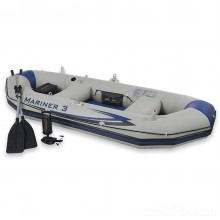 Трехместная моторно-гребная надувная лодка профессиональная Intex 68373 Mariner 3 Set  (297*127*46) с веслами насосом держателем для удочек слань