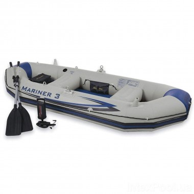 Трехместная моторно-гребная надувная лодка профессиональная Intex 68373 Mariner 3 Set  (297*127*46) с веслами насосом держателем для удочек слань