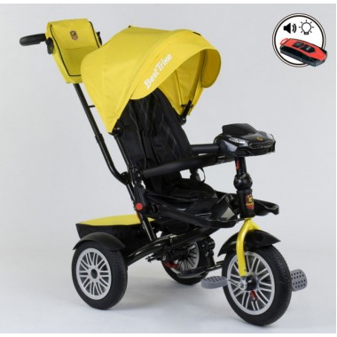 Детский велосипед трехколёсный с пультом Best Trike 9288 В - 4835 от 1 до 4 лет с поворотным сиденьем складной руль надувные колеса русский Желтый 