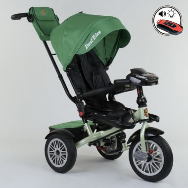 Детский велосипед трехколёсный с пультом Best Trike 9288 В - 7215 Зеленый от 1 до 4 лет с поворотным сиденьем складной руль надувные колеса русский 