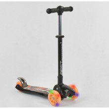 Детский складной трехколесный самокат с фонариком Best Scooter 51181 Черный с оранжевым от 2 лет PU колеса