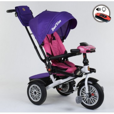 Детский велосипед трехколёсный с пультом Best Trike 9288 В - 7598 от 1 до 4 лет с поворотным сиденьем складной руль надувные колеса русский Синий с розовым
