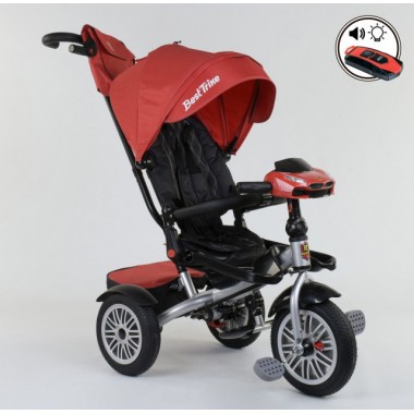 Детский велосипед трехколёсный с пультом Best Trike 9288 В - 3696 от 1 до 4 лет с поворотным сиденьем складной руль надувные колеса русский Красный