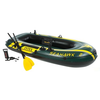 Двухместная надувная гребная лодка пвх (236*114*41) Intex 68347 Seahawk 2 Set 240 кг с веслами и насосом держателями для удочек 