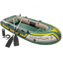Трехместная надувная гребная лодка пвх (295х137х43) Intex 68380 Seahawk 3 Set 360 кг с веслами и насосом держателями для удочек 