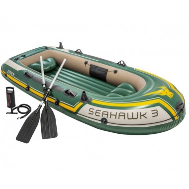 Трехместная надувная гребная лодка пвх (295х137х43) Intex 68380 Seahawk 3 Set 360 кг с веслами и насосом держателями для удочек 