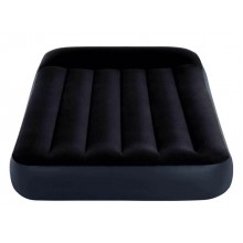 Надувной одноместный матрас кровать со встроенным насосом и подголовником Intex Twin Pillow Rest Classic Bed 64146  99х191х25 см велюр