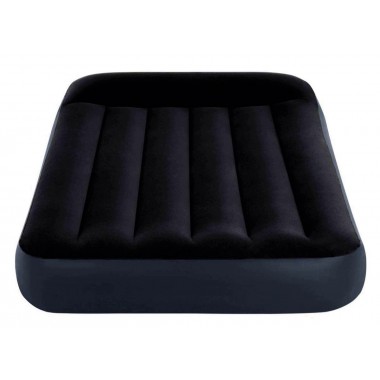 Надувной одноместный матрас кровать со встроенным насосом и подголовником Intex Twin Pillow Rest Classic Bed 64146  99х191х25 см велюр