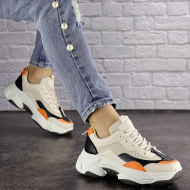 Женские кроссовки Shoes Bailey 36 (22,5 см) 1576 бежевые с оранжево - черными вставками