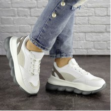 Женские кроссовки Shoes Bubbles 36 (22,5 см) 1642 белые с серым экокожа на толстой подошве стильные