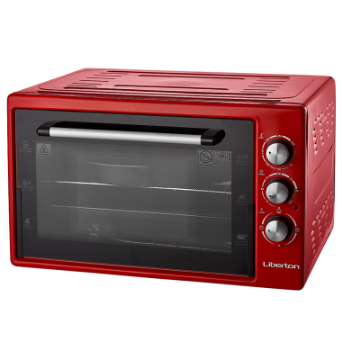 Электрическая печь с грилем пицца хлеб Liberton LEO-421 выпечка 42л  1500W нагрев 320  электродуховка настольная Красный