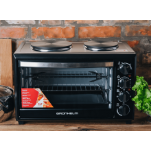 Электрическая печь плита на 2 конфорки с вертелом грилем GRUNHELM GN3301RHP 1600Вт 33 л 4 режима работы нагрев 250 таймер 60 мин электродуховка настольная Черный