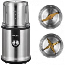 Кофемолка мультимолка роторная электрическая с 2 съемными чашами Rotex RCG310-S MultiP  300Вт 100 гр ножи титан чоппер металл/пластик Серебристая