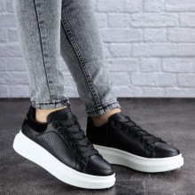 Женские кроссовки стильные Shoes Brut 36 (23,5 см) 1996 черные экокожа с белой подошвой 