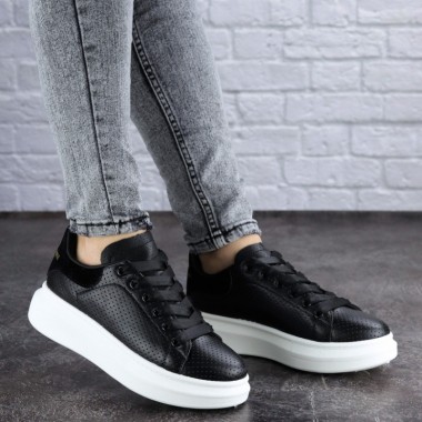 Женские кроссовки стильные Shoes Brut 36 (23,5 см) 1996 черные экокожа с белой подошвой 