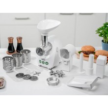 Мясорубка электрическая 7 в 1 Zelmer ZMM4048B 1900 Вт 2,5кг/мин защита двигателя 7 насадок колбаса 3 терки шинковка шнек металл белая