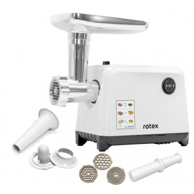 Мясорубка электрическая Rotex RMG200-W 2000 Вт реверс шнек из алюминия кеббе колбаски Белая 