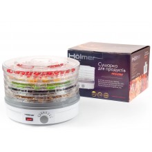Сушилка для овощей и фруктов мяса рыбы электрическая Hölmer HFD-25W 245 Вт 5 секций защита от перегрева белая/прозрачная дегидратор + сетка для ягод пастила