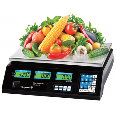Весы торговые электронные Vilgrand VES-4V-40  40 кг аккумуляторные сеть  7 ячеек память цены тара 100 часов автономной работы  фасовочные